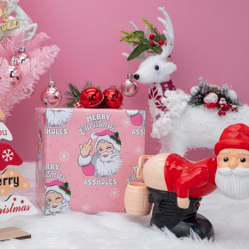 Pink Santa Pattern Christmas Wrapping Paper - 17