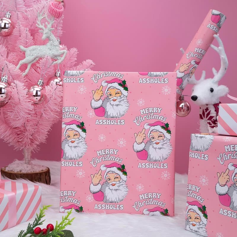 Pink Santa Pattern Christmas Wrapping Paper - 17