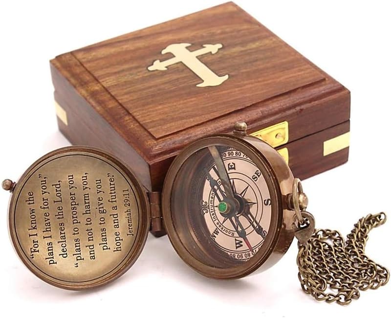 Jeremiah 29:11 Brass Engraved Compass - Christian Gifts for Kids