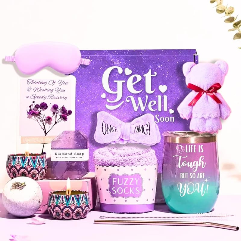 Get Well Soon Gift Basket for Women - 13-Piece Self-Care Set