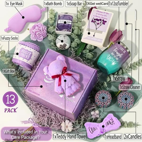 Get Well Soon Gift Basket for Women - 13-Piece Self-Care Set