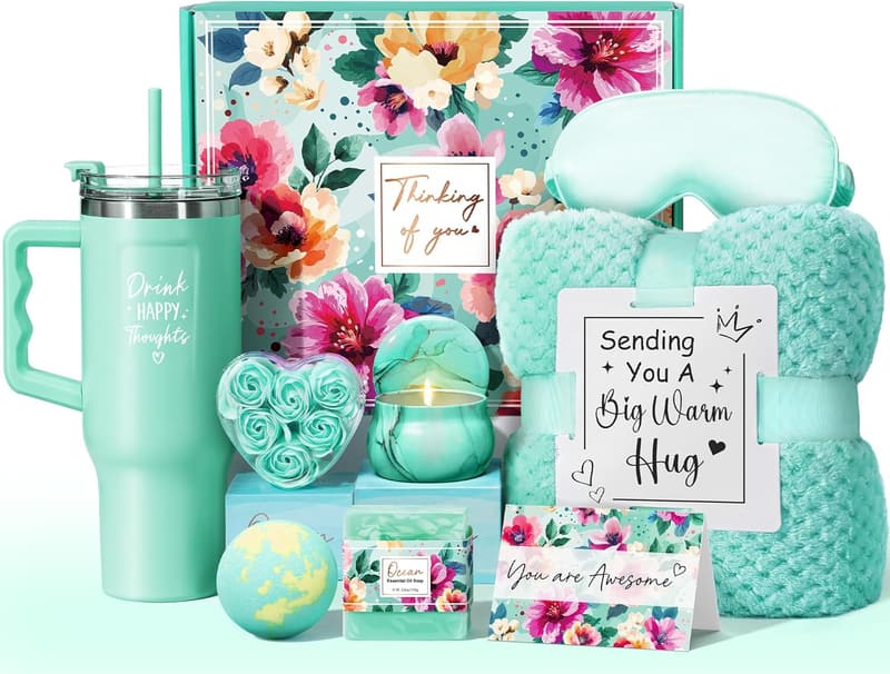 Ocean Spa Relaxation Gift Basket for Women with Blanket & Tumbler