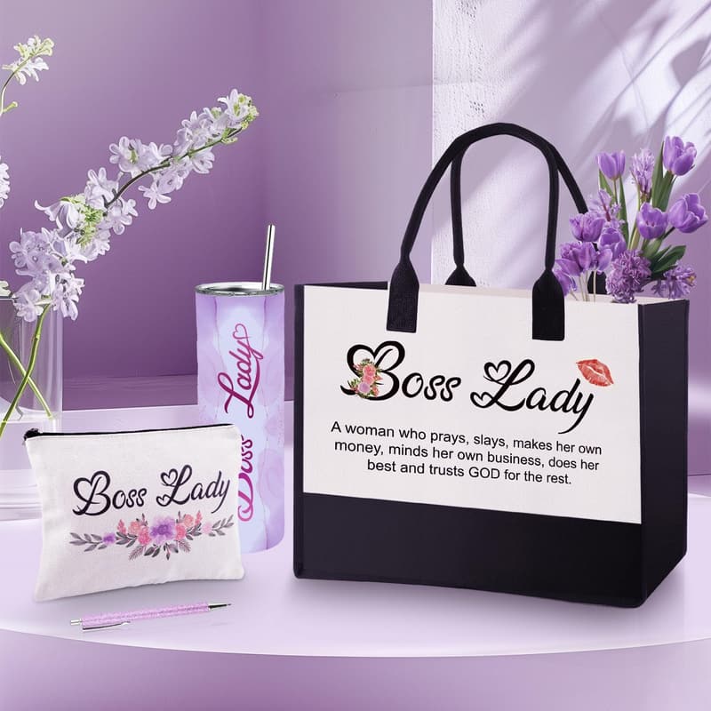 Boss's Day Gift Set for Women | 20 oz Mug, Tote, Makeup Bag, Notebook & Pens