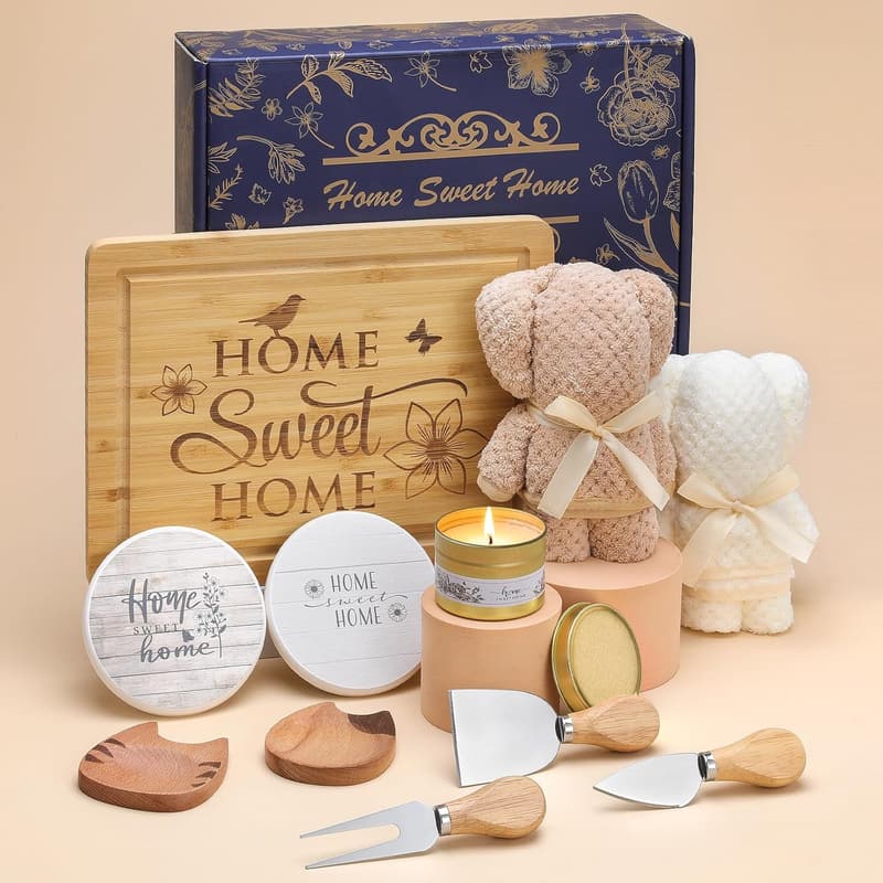 Housewarming Gift Basket for Couples - 10-Piece Set with Candle & More