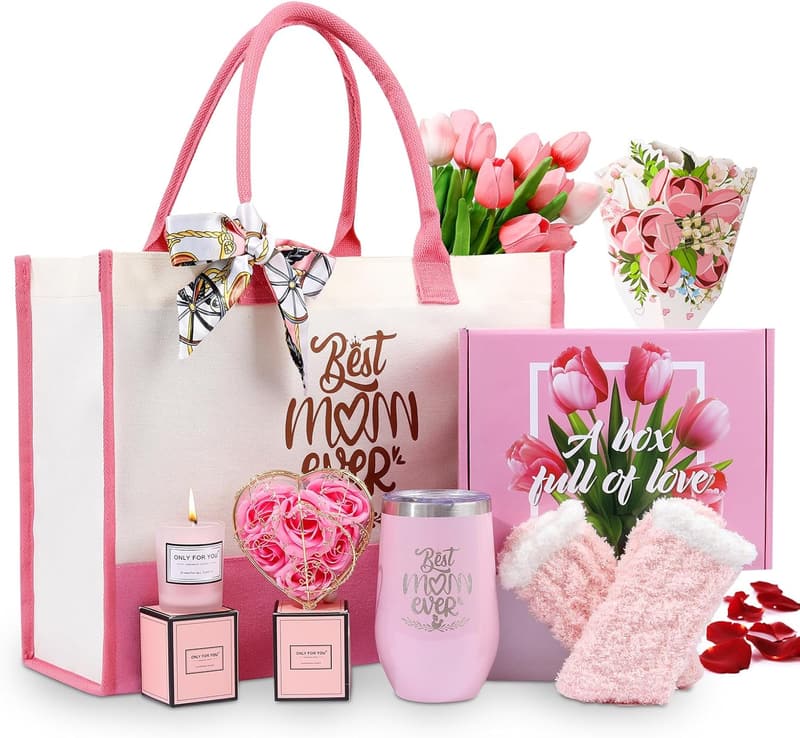 Mother's Day Gift Basket for Mom with Tote Bag and Tumbler