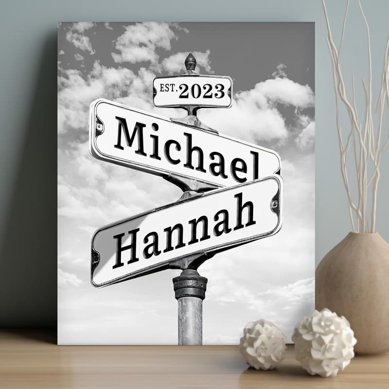 Personalized Canvas Street Sign for Couples - Custom Name & Date