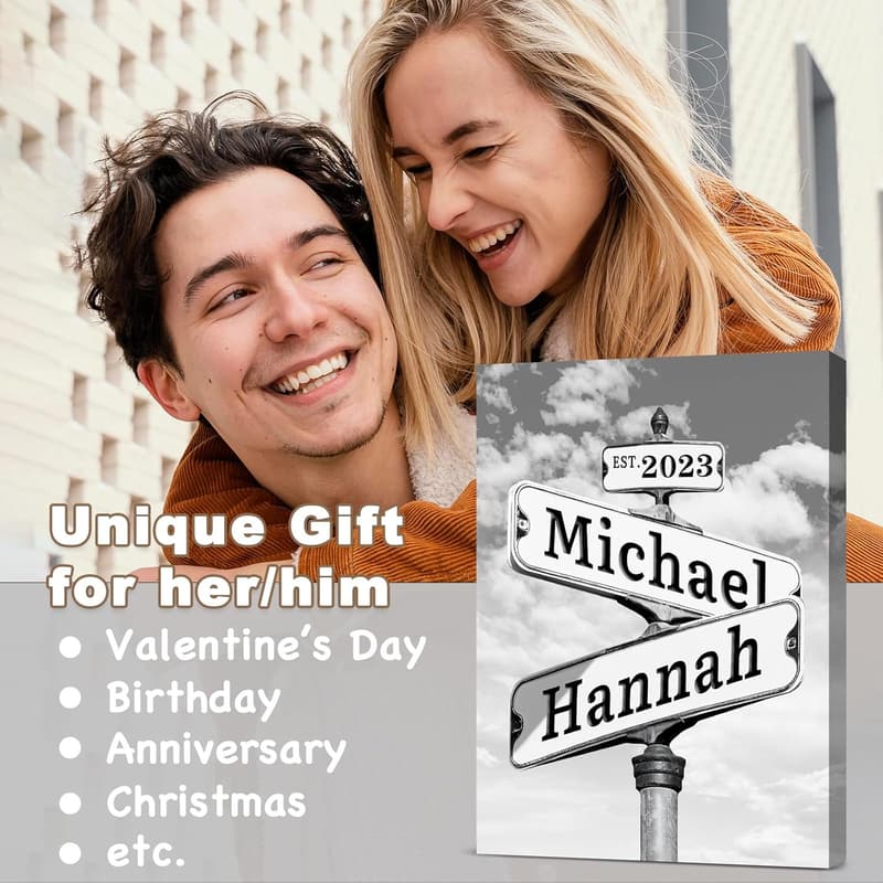 Personalized Canvas Street Sign for Couples - Custom Name & Date