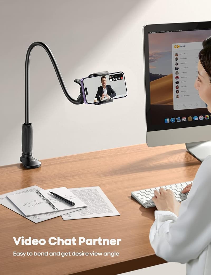 Gooseneck Phone Holder with Stable Clip for Bed and Desk