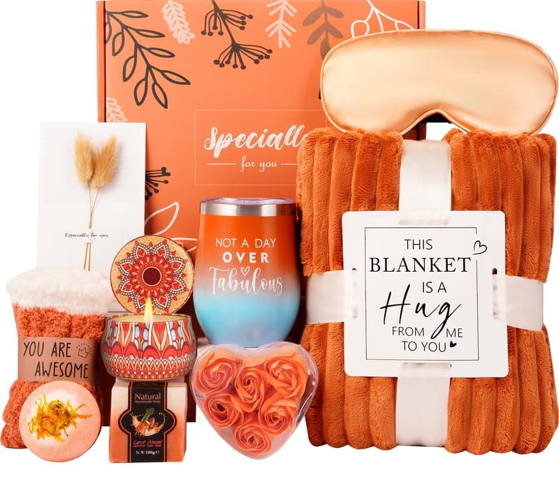 Birthday Gift Basket for Women with Spa Set & Cozy Blanket