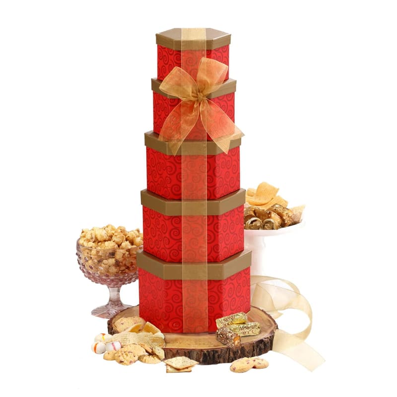 Ruby Red Gift Basket Tower for Anniversary or Birthday