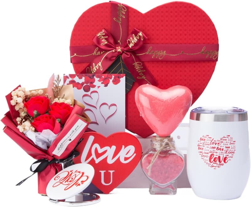 Heart-Shaped Red Rose Gift Basket for Women's Birthday