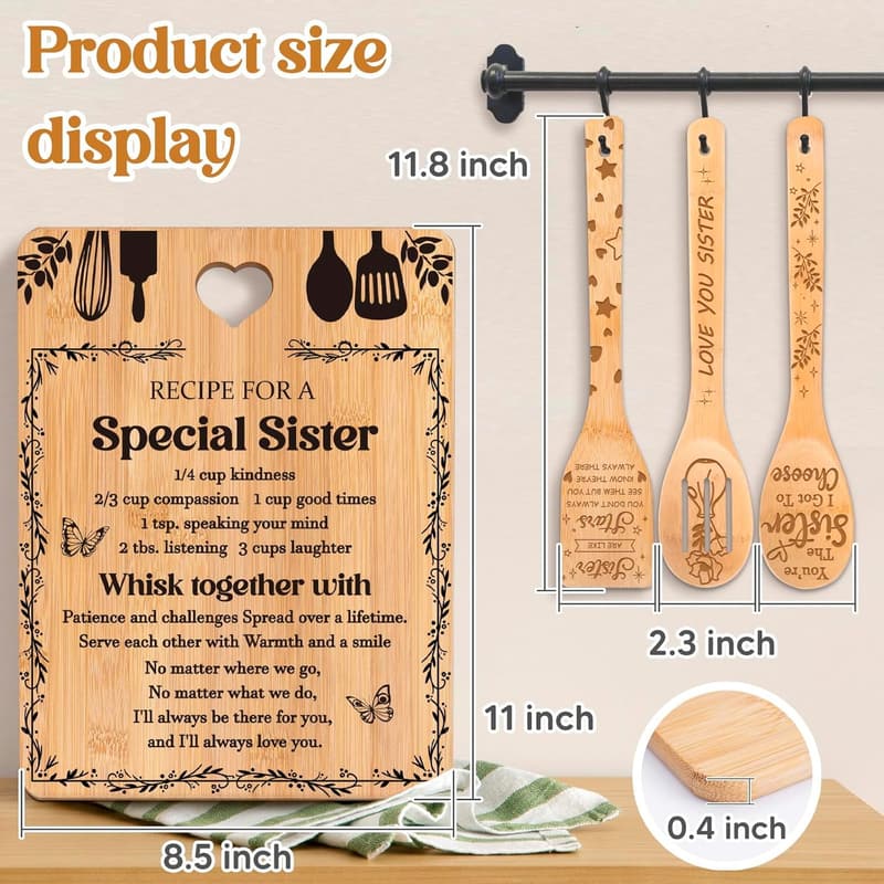 Sister Birthday Gift - Engraved Bamboo Cutting Board Set
