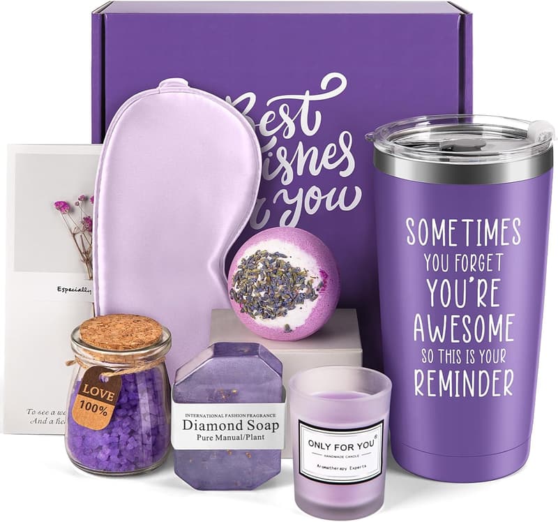 Lavender Spa Basket Gift Set for Women, Relaxing Mug & Tumbler