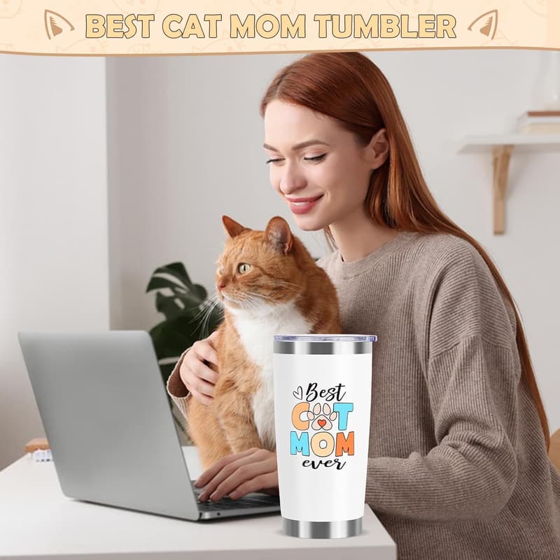 Cat Mom Gift Basket: Tumbler, Makeup Bag, Bracelets, Socks