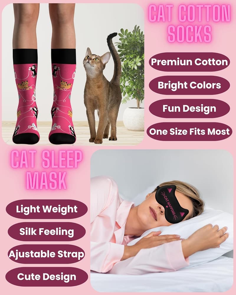 Cat Lover Gift Set: Cat Socks & Sleep Mask in Gift Box