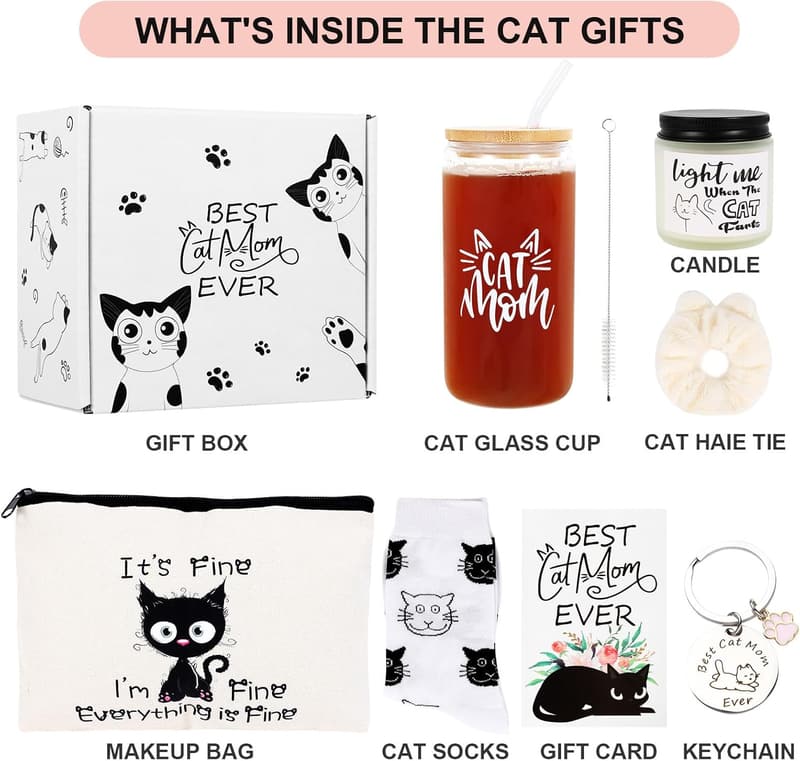 Cat Mom Gift Set: Makeup Bag, Socks & Scrunchies