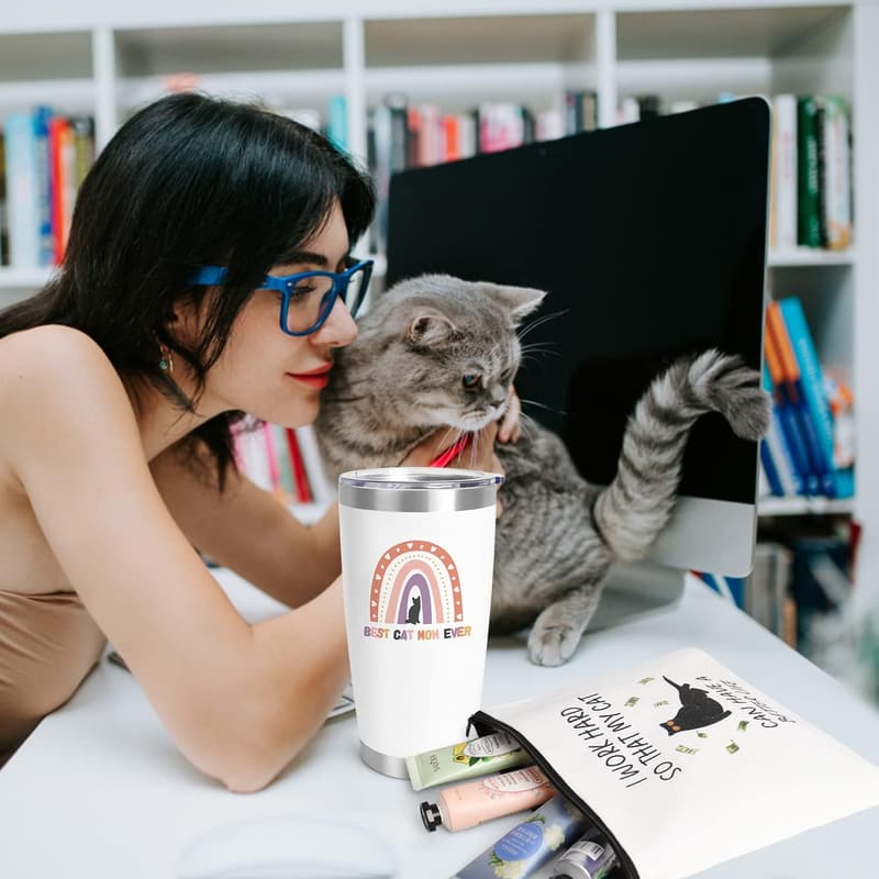 Funny Cat Mom Wine Tumbler Gift Set with Cosmetic Bag & Socks