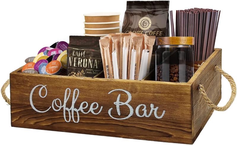 Wooden Coffee Station Organizer with Removable Dividers