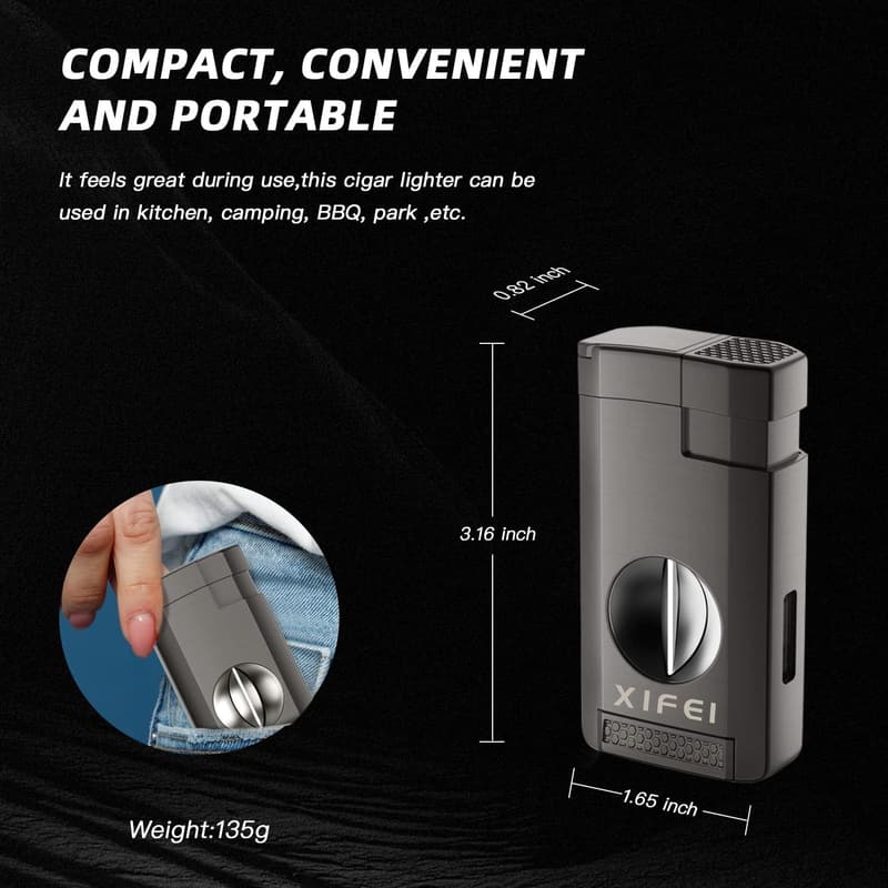 Triple Jet Flame Cigar Lighter with Cutter & Gift Box