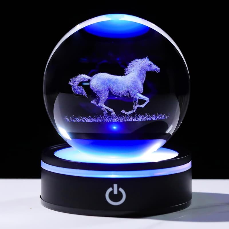 Horse Lover's 3D Crystal Ball Figurine with LED Base