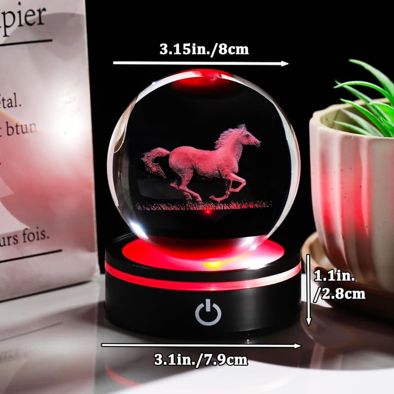 Horse Lover's 3D Crystal Ball Figurine with LED Base