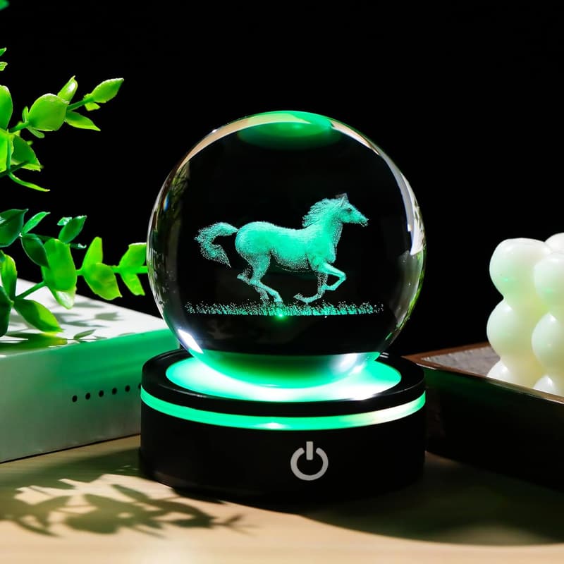 Horse Lover's 3D Crystal Ball Figurine with LED Base