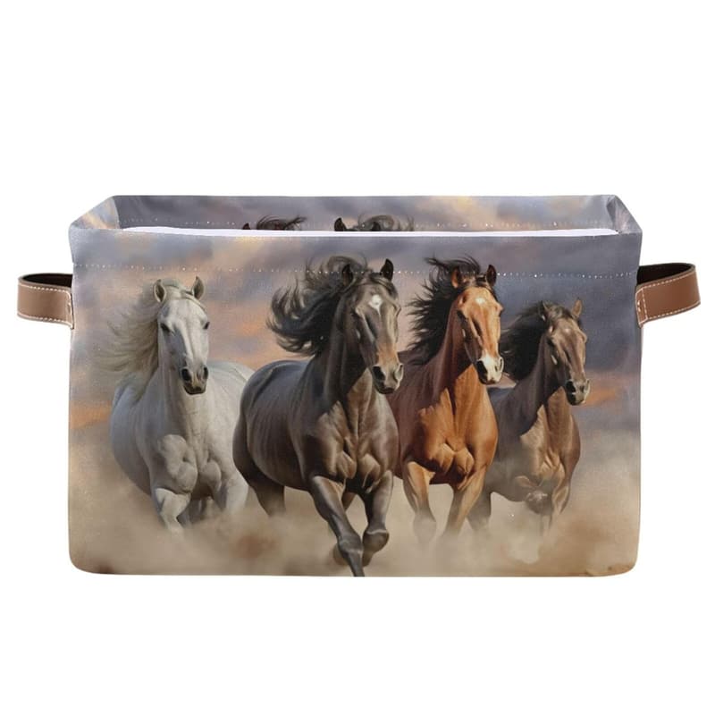 Collapsible Waterproof Storage Basket for Kids' Toys - Horses