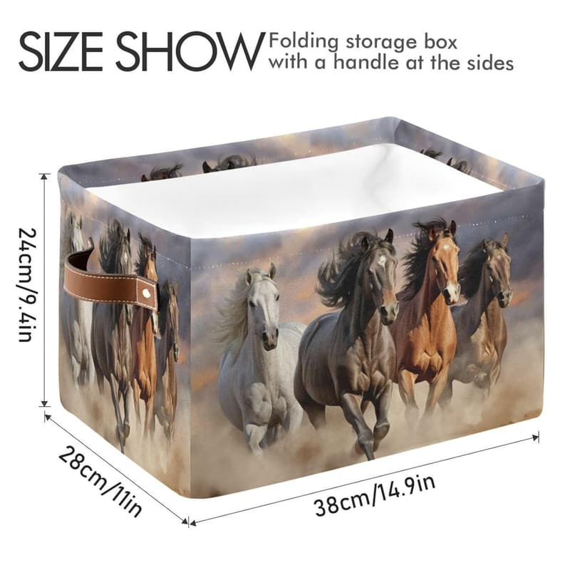 Collapsible Waterproof Storage Basket for Kids' Toys - Horses
