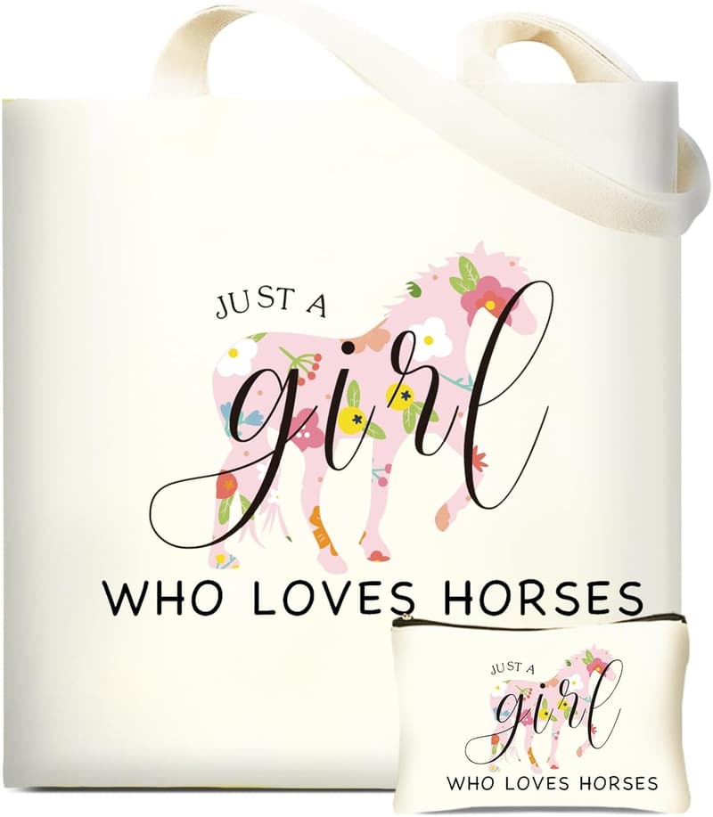 Horse Lover Tote Bag Set - Reusable Grocery & Makeup Bag