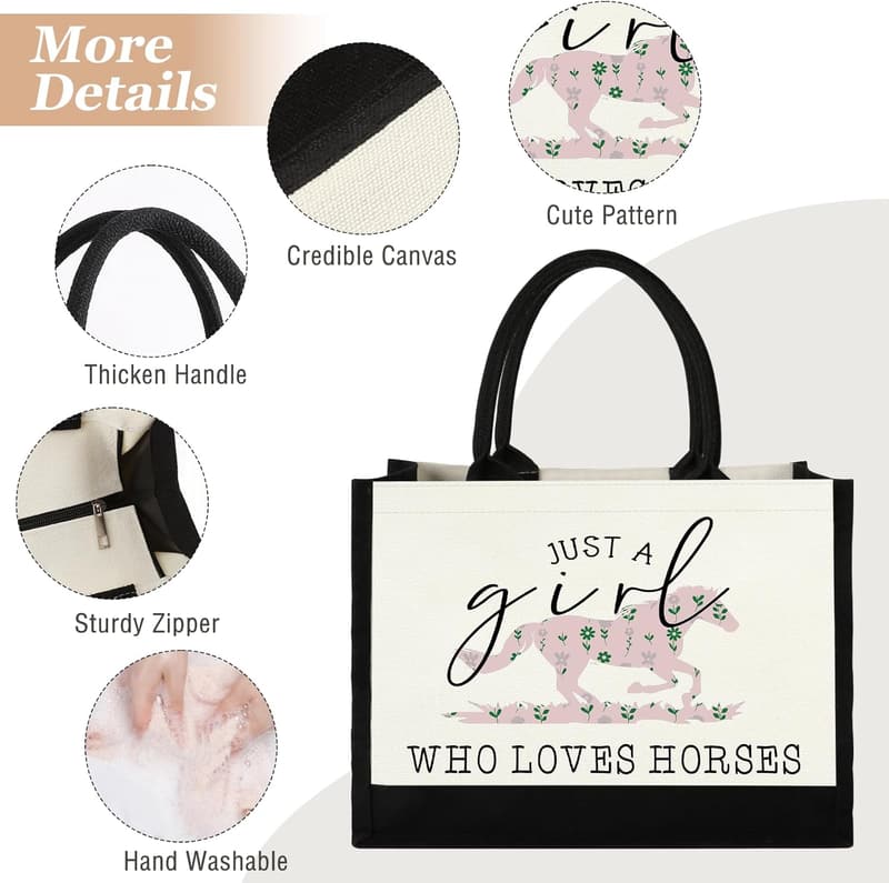 Cute Horse Canvas Tote Bag - Ideal Gift for Horse Lovers