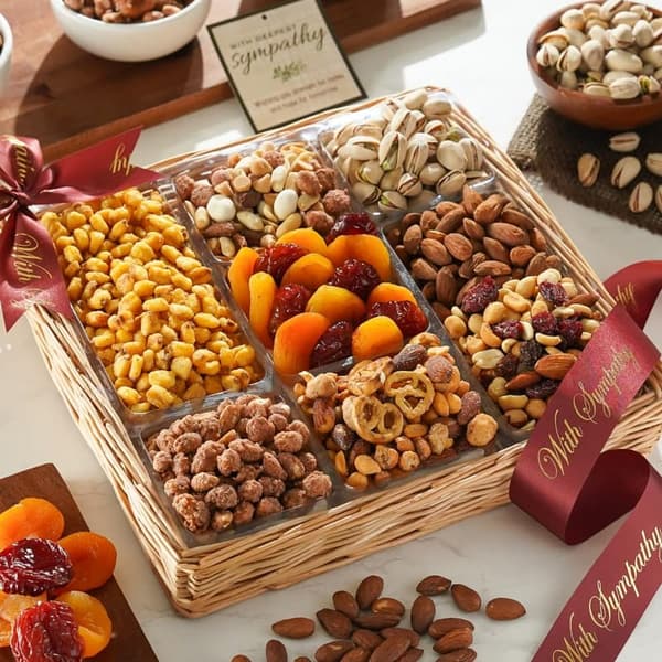 Sympathy Gift Basket with Gourmet Fruit & Nuts for Men & Women