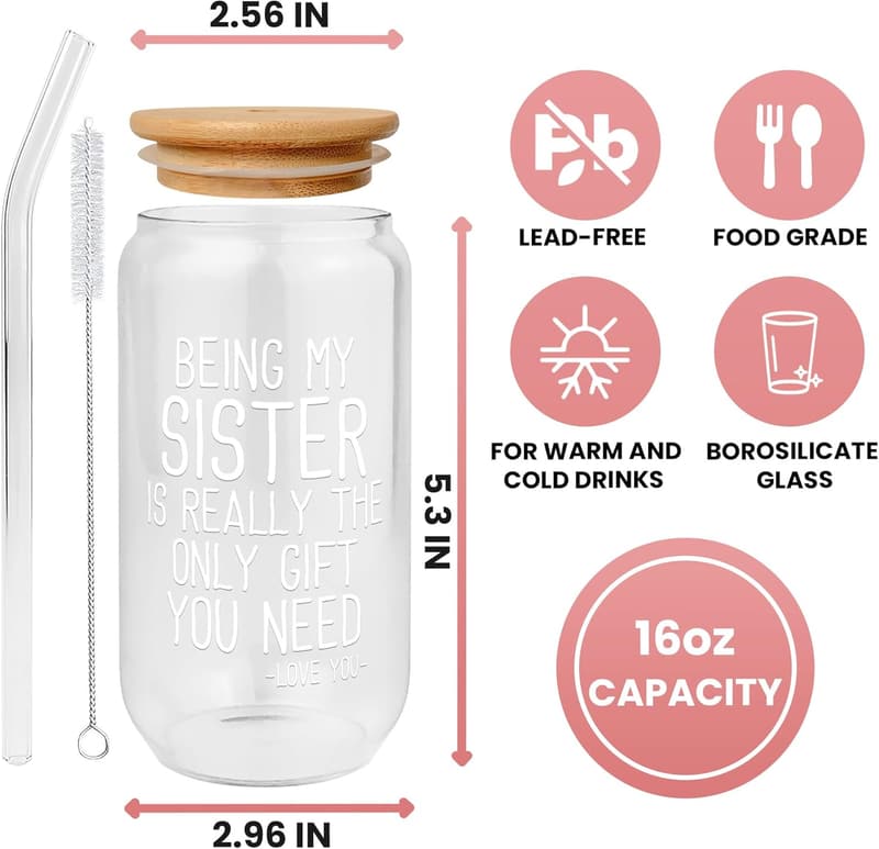Birthday Gift for Sister - 16 Oz Can Glass