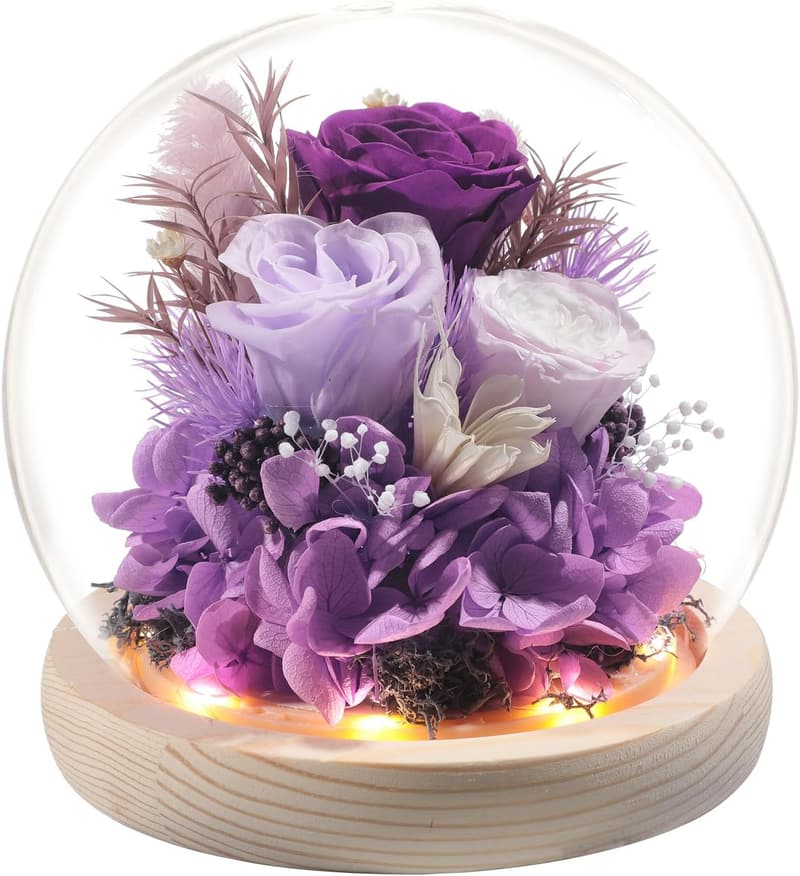Glass Dome Rose with LED Light - Gifts for Mom & Women