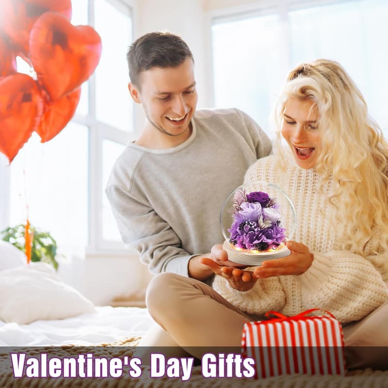 Glass Dome Rose with LED Light - Gifts for Mom & Women