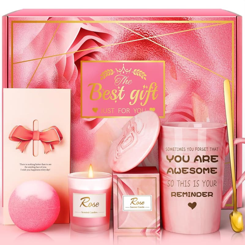Mother's Day Pink Rose Spa Basket Gift Set for Women