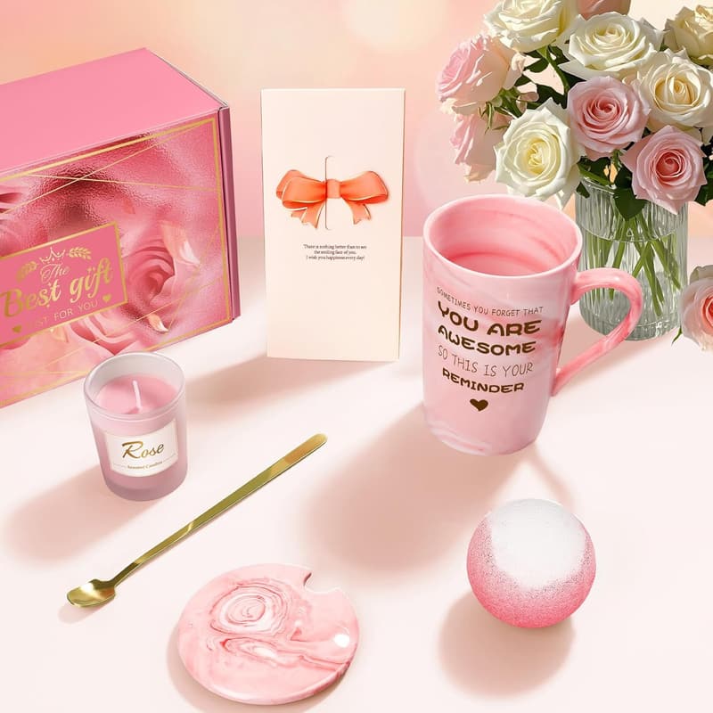 Mother's Day Pink Rose Spa Basket Gift Set for Women