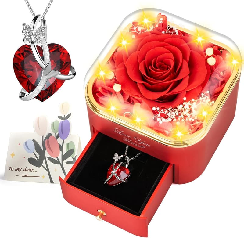 Eternal Rose & Necklace Gift Set for Her on Valentine's Day