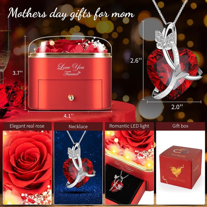 Eternal Rose & Necklace Gift Set for Her on Valentine's Day