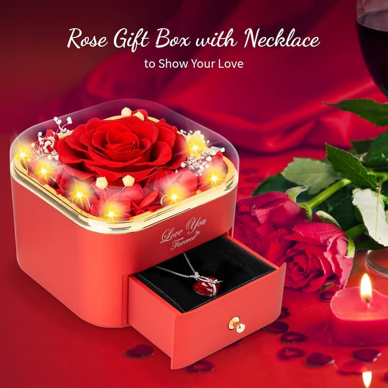 Eternal Rose & Necklace Gift Set for Her on Valentine's Day
