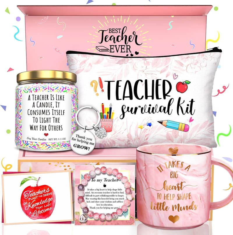 Teacher Appreciation Gift Basket with Pink Coffee Mug