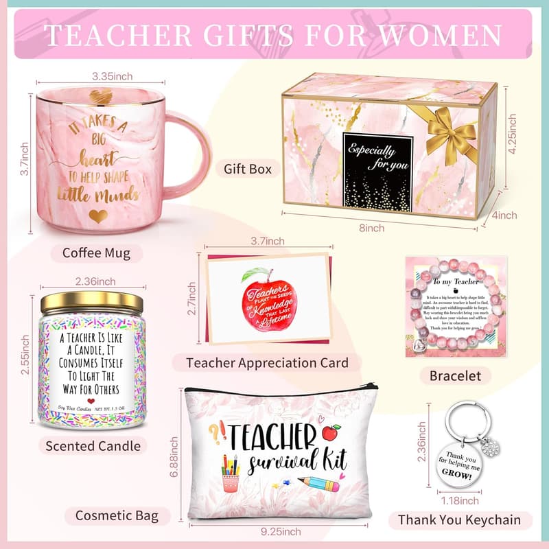 Teacher Appreciation Gift Basket with Pink Coffee Mug