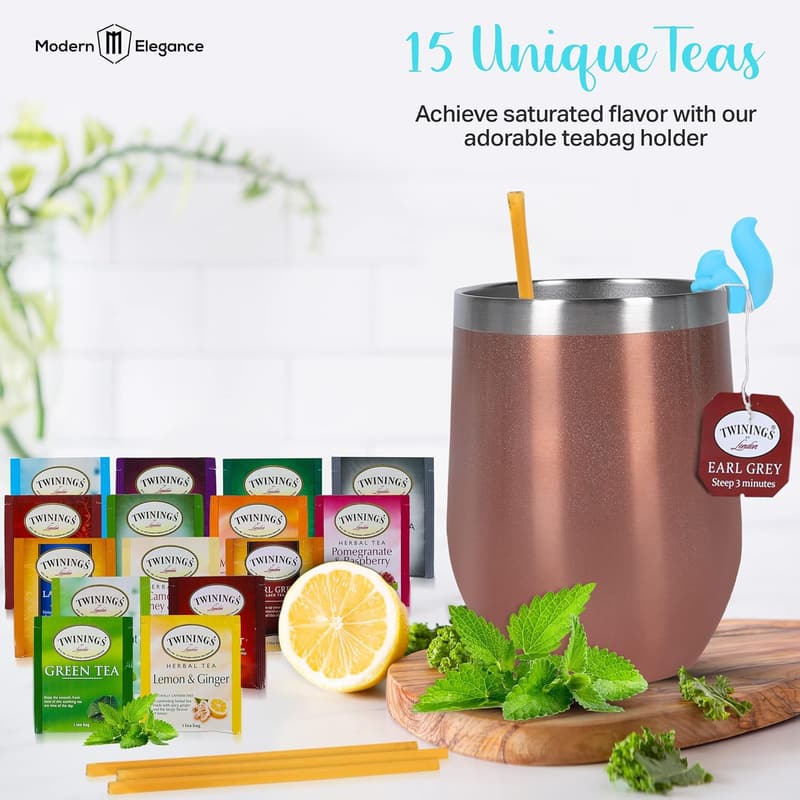 Gift Basket for Women – 15 Tea Blends with Tumbler & Honey Sticks