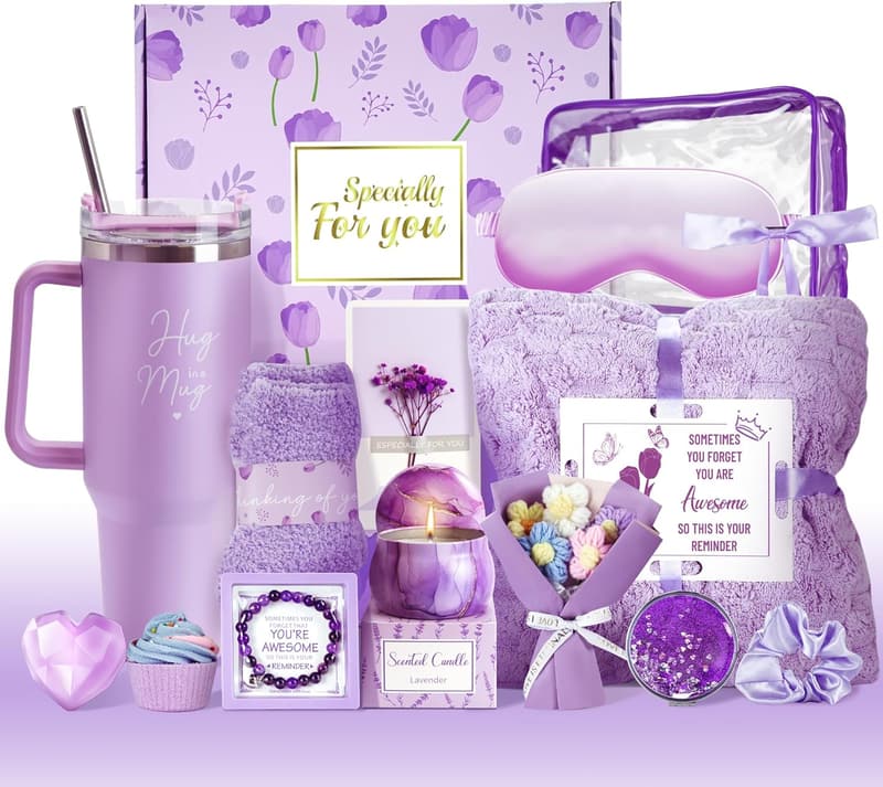 Spa Gift Set for Women with Flannel Blanket & Tumbler