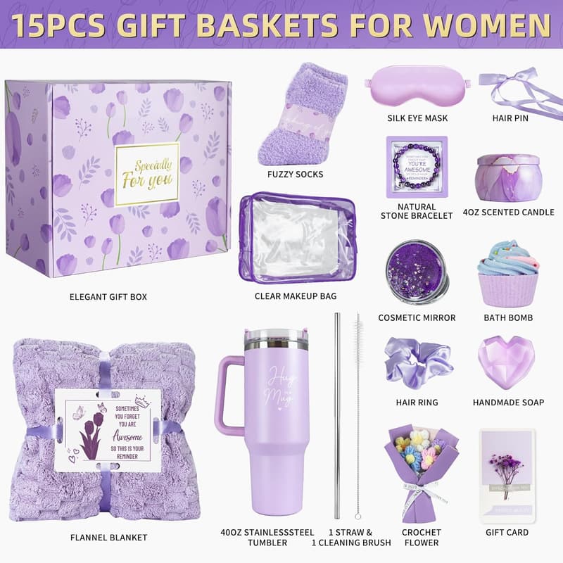 Spa Gift Set for Women with Flannel Blanket & Tumbler