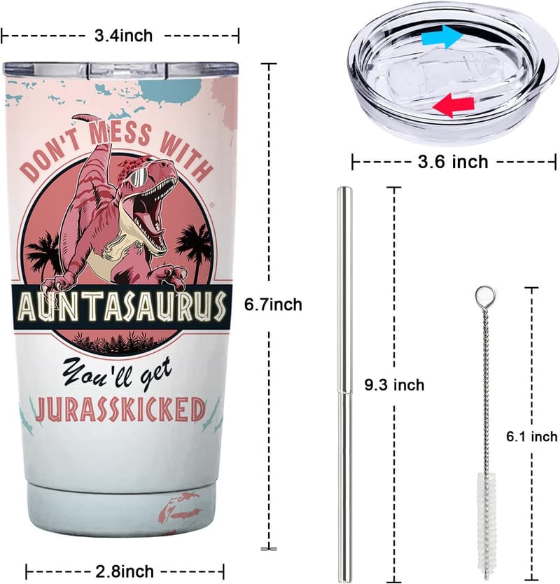 Aunt Birthday Tumbler Gift Set - 20 oz Wine Cup with Lid & Straw