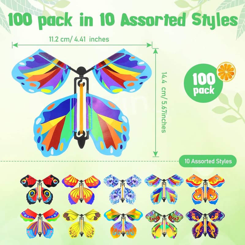 Colorful Wind-Up Butterflies Surprise Gift - 100 Pcs