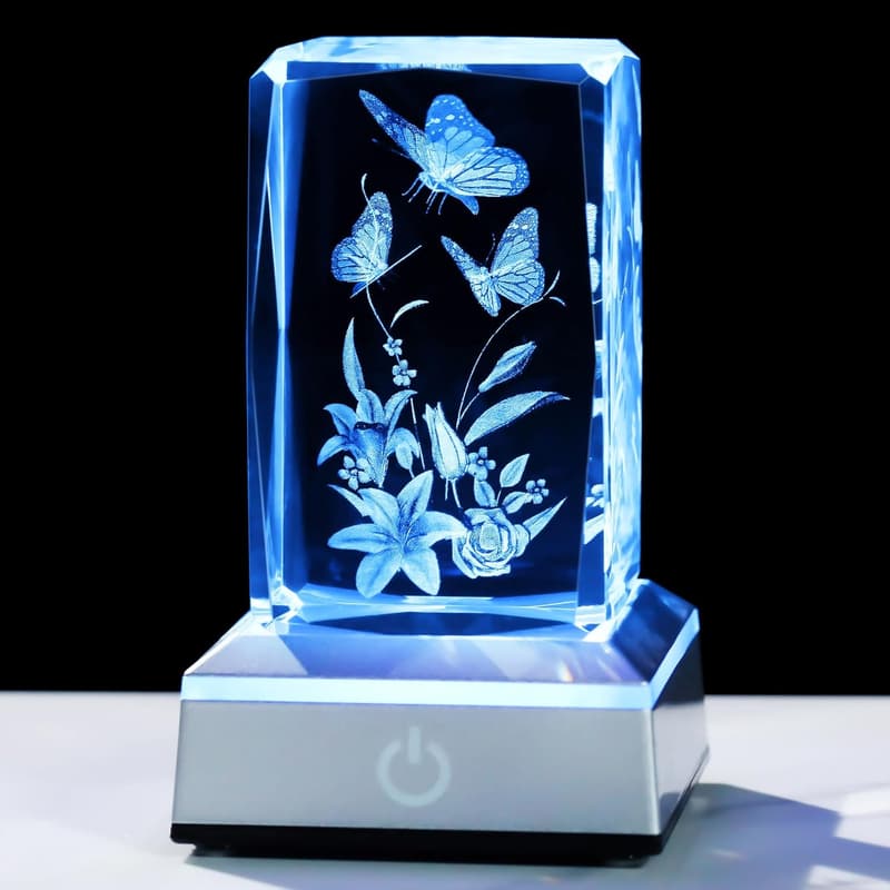 3D Crystal Butterfly Figurine with Light Base for Women