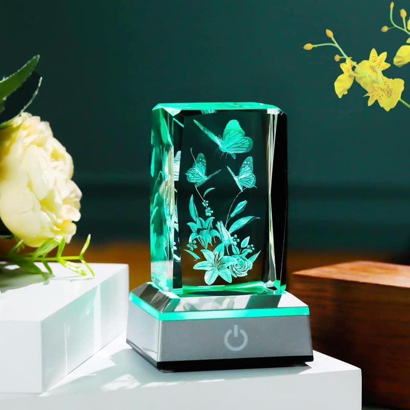3D Crystal Butterfly Figurine with Light Base for Women