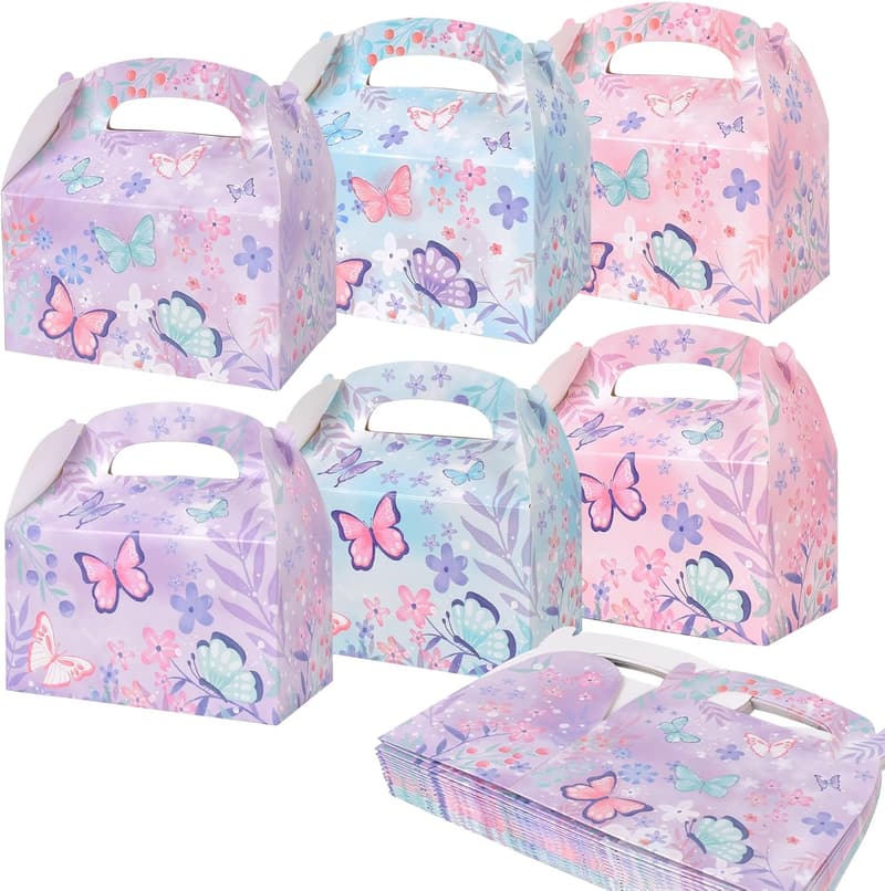 Butterfly Birthday Party Favor Boxes - 24 Pack, 3 Designs