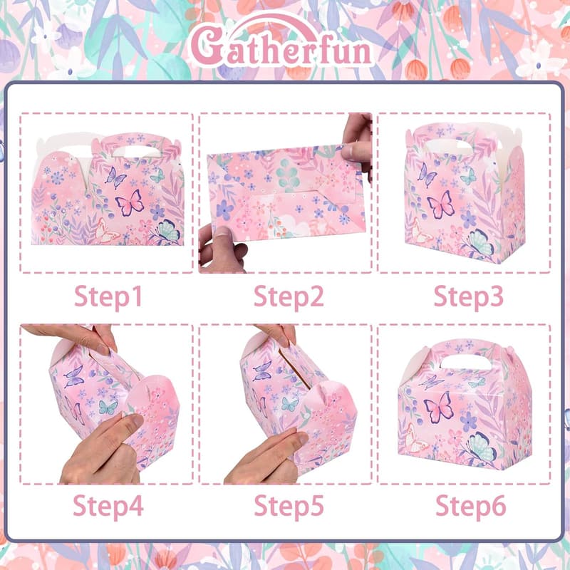Butterfly Birthday Party Favor Boxes - 24 Pack, 3 Designs